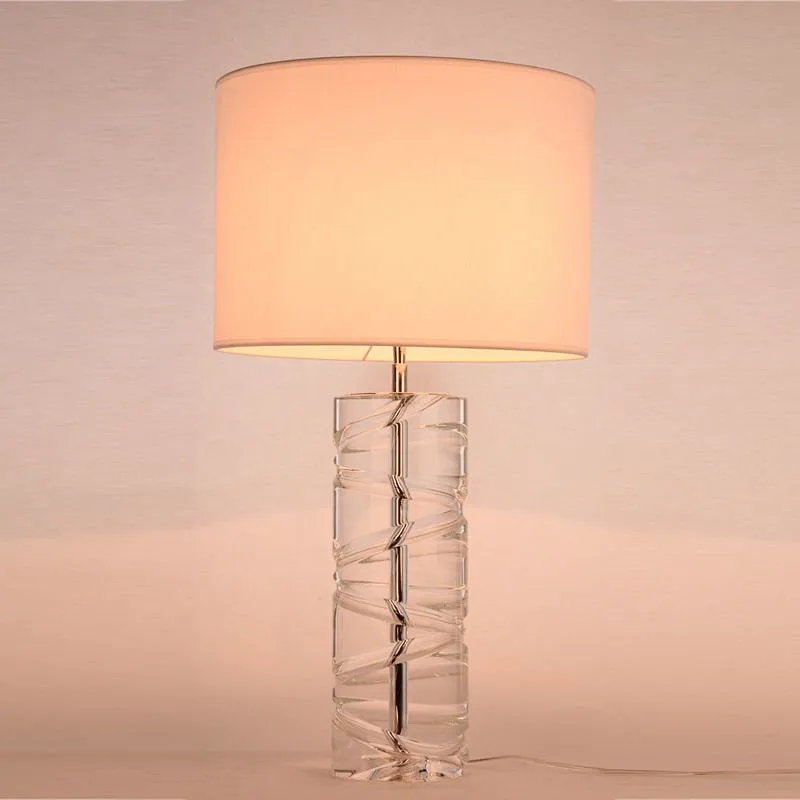 Modern fabric shade crystal glass column base table lamp for livingroom bedroom