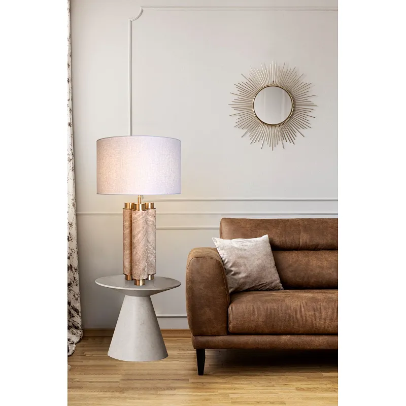 3-Clump natural travertine stone desk table lamp with fabric lampshade for living room bedroom
