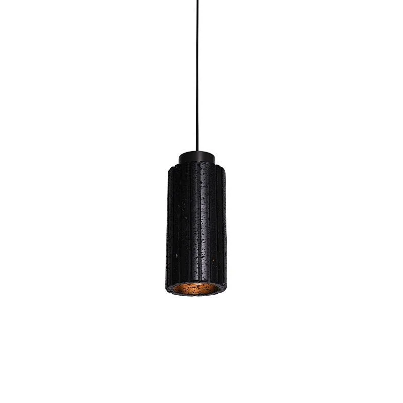 Carved column natural black travertine stone bedside pendant light