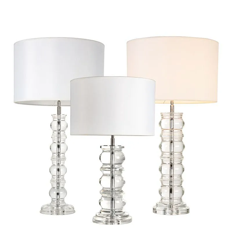 Luxury round complex crystal glass desk table lamp with fabric shade table lamp for livingroom bedroom