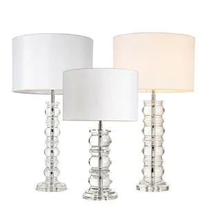 Luxury round complex crystal glass desk table lamp with fabric shade table lamp for livingroom bedroom