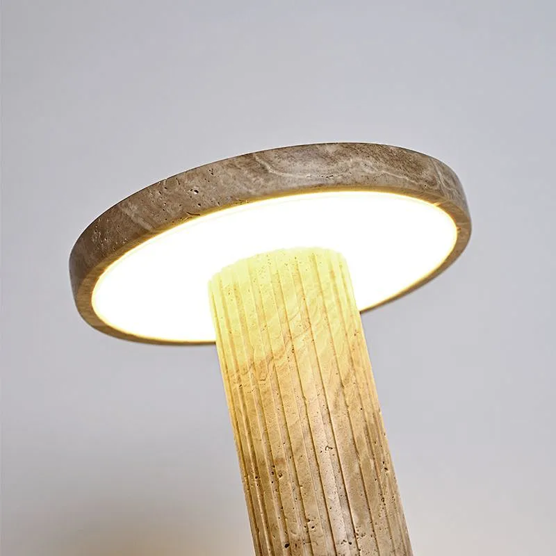 FRP column natural travertine stone LED bedside table light