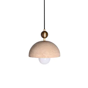 Antique brass finish semicircle natural travertine stone restaurant pendant light