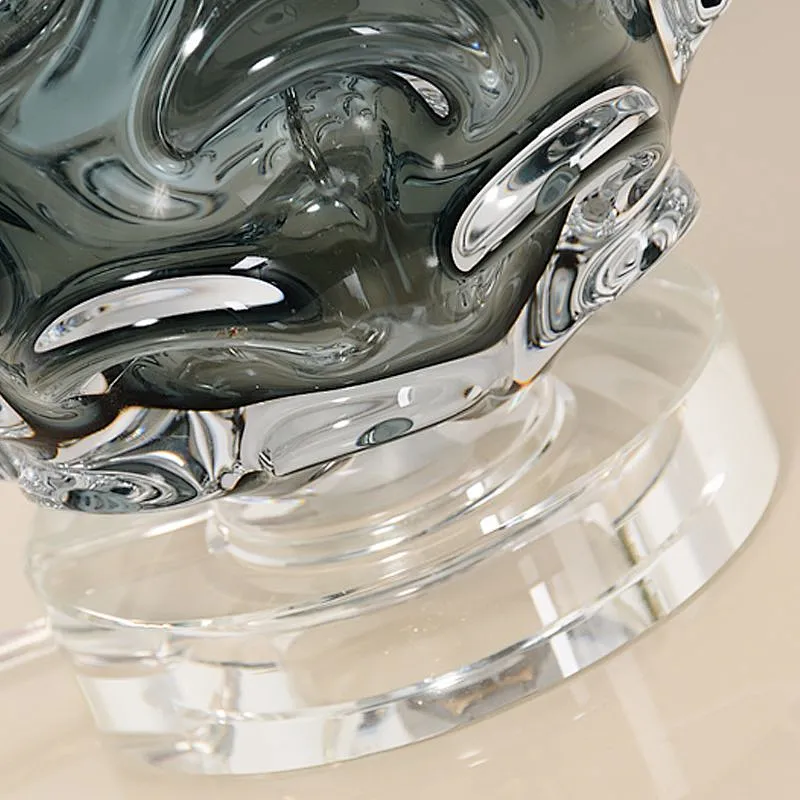 Handmade color crystal glass ball in dark green color with fabric lampshade mini bedside table lamp for bedroom