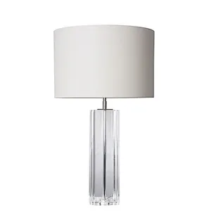 Square column slotted clear crystal glass table lamp with linen lampshade