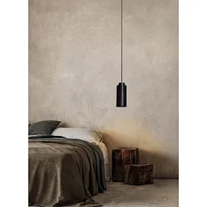 Carved column natural black travertine stone bedside pendant light