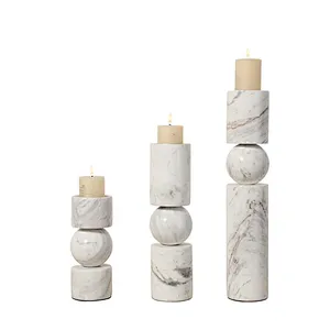 Tabletop white cylindrical marble candlestick set home decor