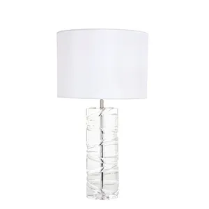 Modern fabric shade crystal glass column base table lamp for livingroom bedroom