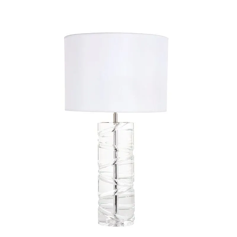 Modern fabric shade crystal glass column base table lamp for livingroom bedroom