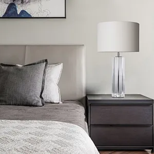 Square column slotted clear crystal glass table lamp with linen lampshade
