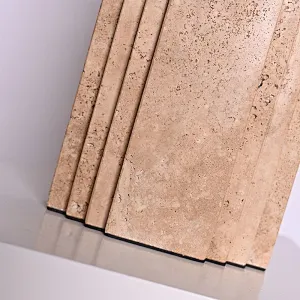 Arched layers natural travertine stone desk table lamp with fabric lampshade for living room bedroom