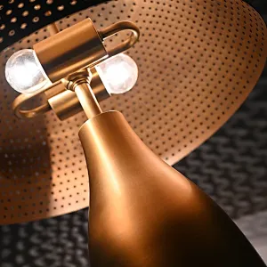 Antique brass pierced metal circular lampshade all-steel  table lamp for bedside
