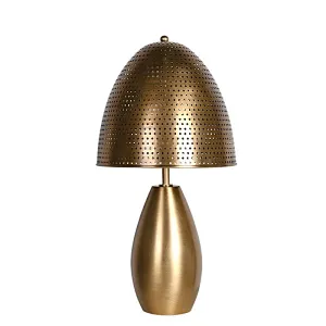 Antique brass mushroom shape bedside table lamp with metal circular hollow lampshade