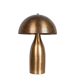 Antique brass pierced metal circular lampshade all-steel  table lamp for bedside