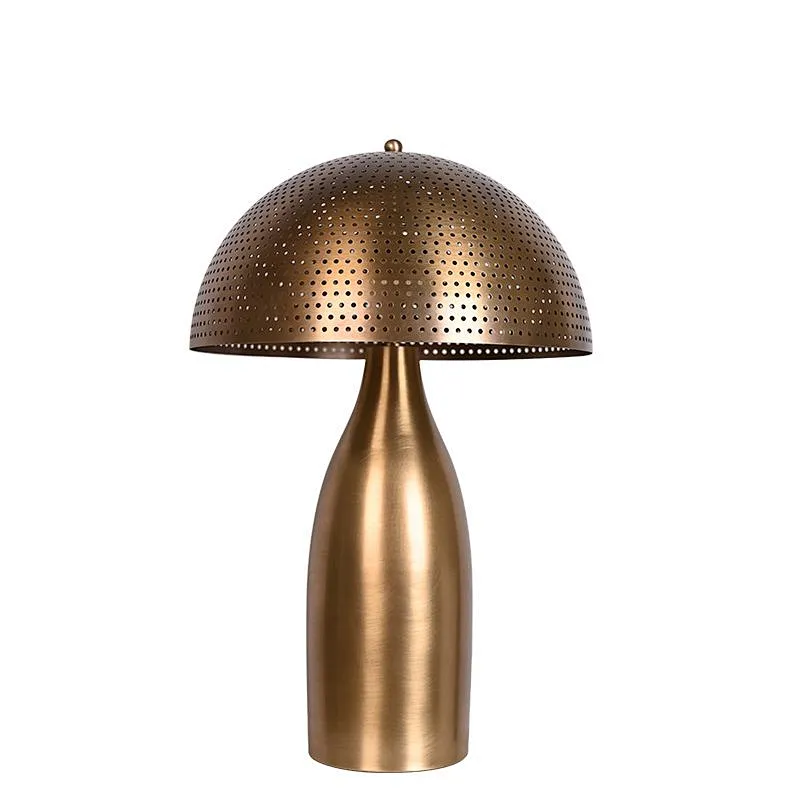 Antique brass pierced metal circular lampshade all-steel table lamp for bedside