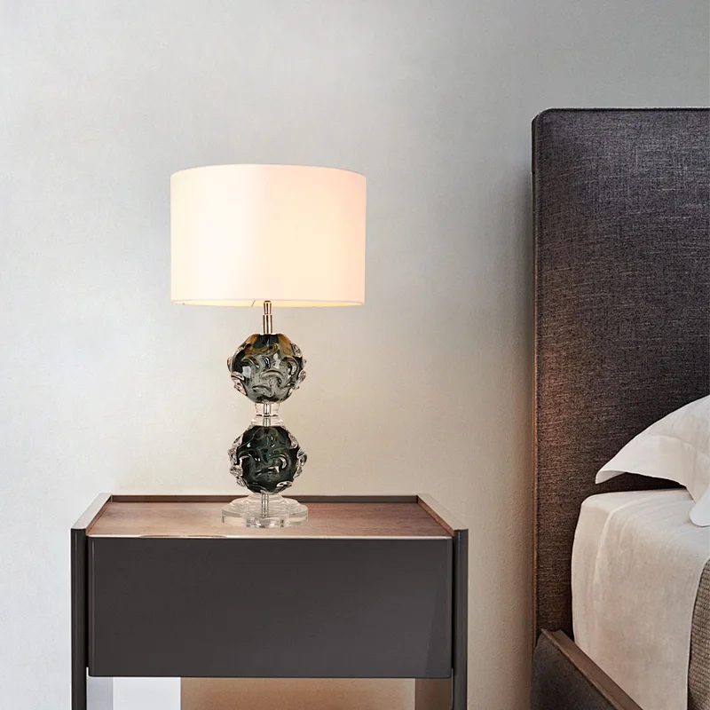Handmade color crystal glass balls dark green couloured glaze ball crystal base bedside table lamp for bedroom