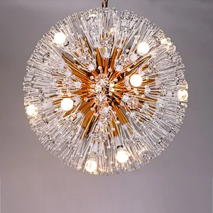 Modern dandelion crystal glass gold spherical pendant chandelier for restaurant
