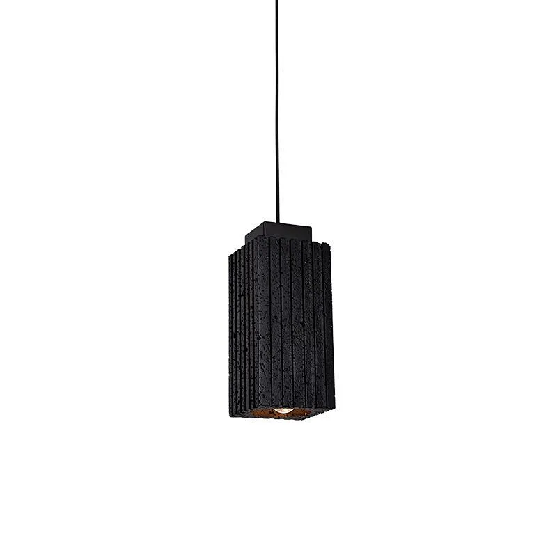 Luxury carved square column natural black travertine stone pendant light