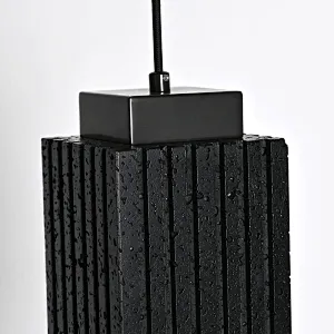 Luxury carved square column natural black travertine stone pendant light
