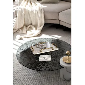 Luxury rectangular travertine stone tray with steel handles