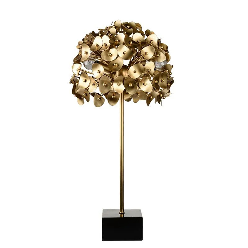 Antique brass leaves tree sculpture curly steel desk table lamp for livingroom home décor