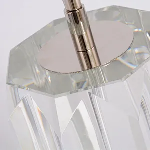 Clear column crystal glass desk table lamp with fabric shade table lamp for livingroom bedroom