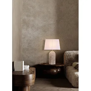 Arched layers natural travertine stone desk table lamp with fabric lampshade for living room bedroom