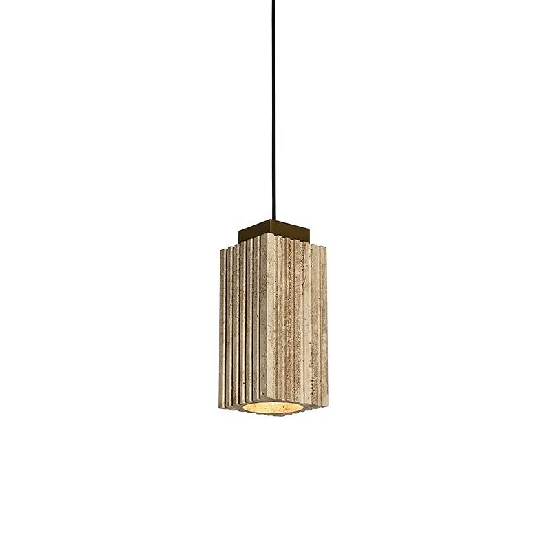 Luxury carved square column natural travertine stone pendant light