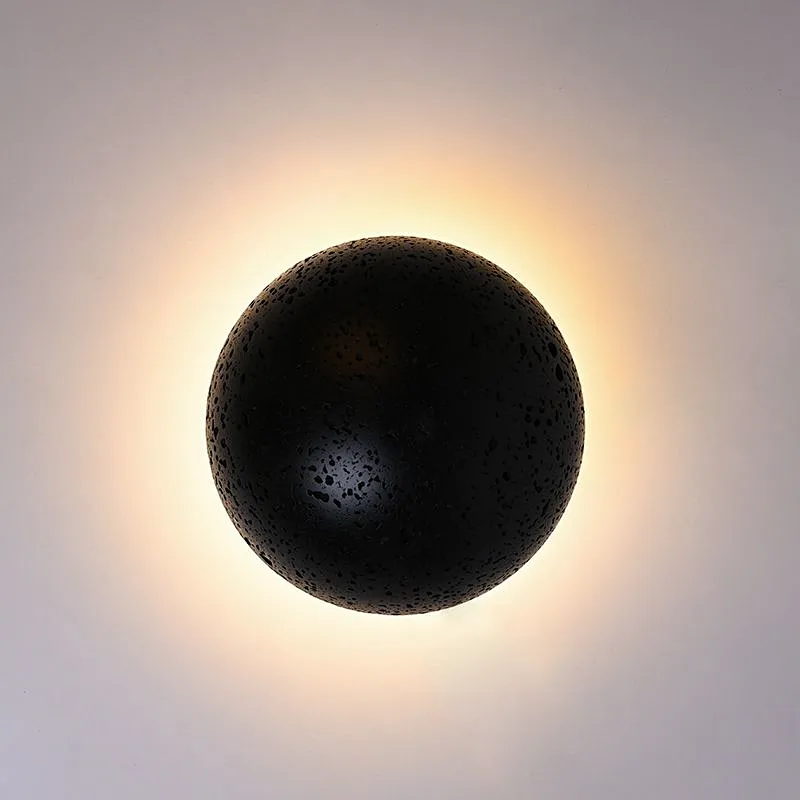 Solar eclipse natural black travertine stone wall light