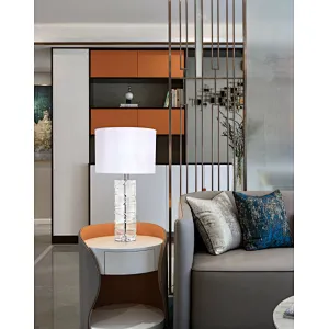 Modern fabric shade crystal glass column base table lamp for livingroom bedroom