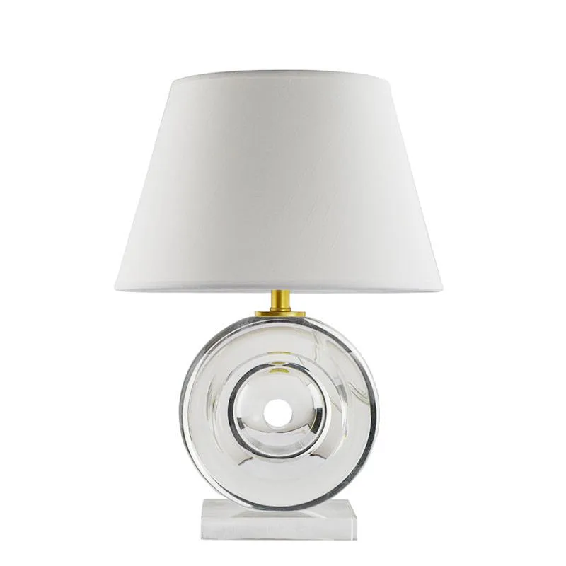 Fengshui round crystal glass bedside table lamp with fabric shade for livingroom bedroom