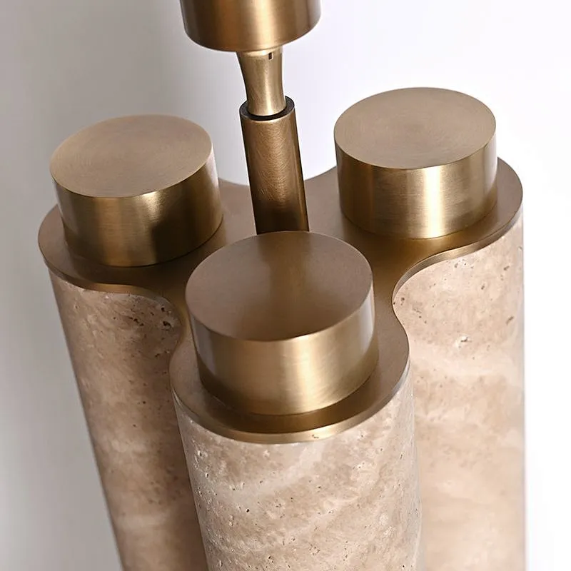 3-Clump natural travertine stone desk table lamp with fabric lampshade for living room bedroom