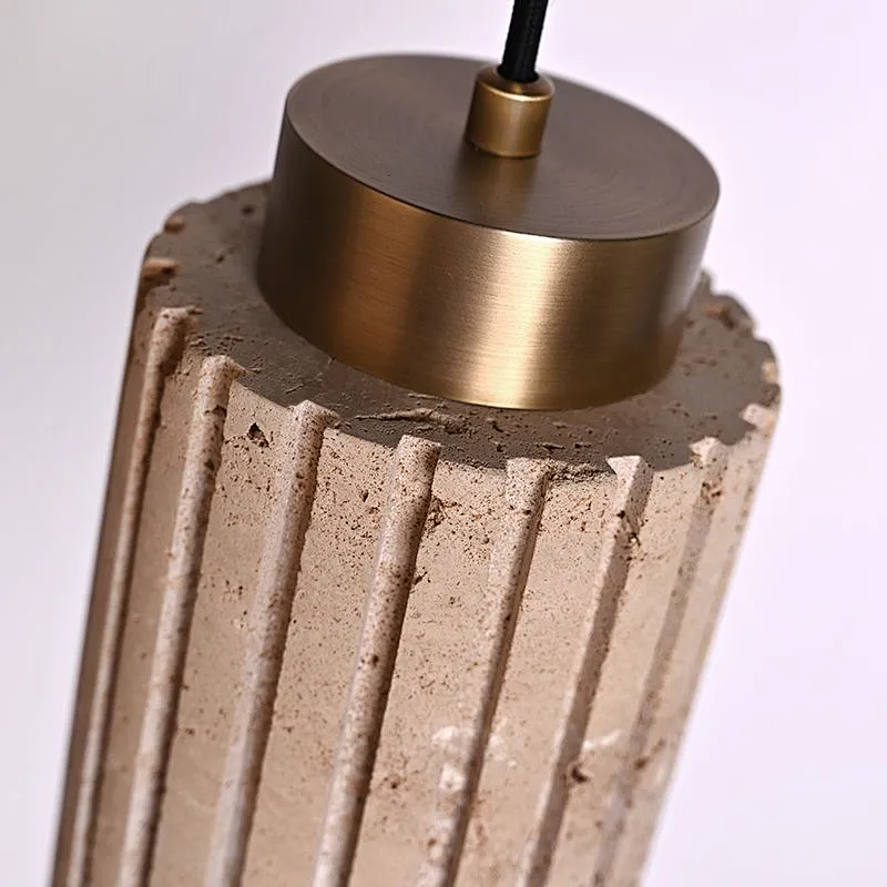Carved column natural travertine stone bedside pendant light