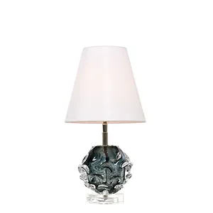 Handmade color crystal glass ball in dark green color with fabric lampshade mini bedside table lamp for bedroom