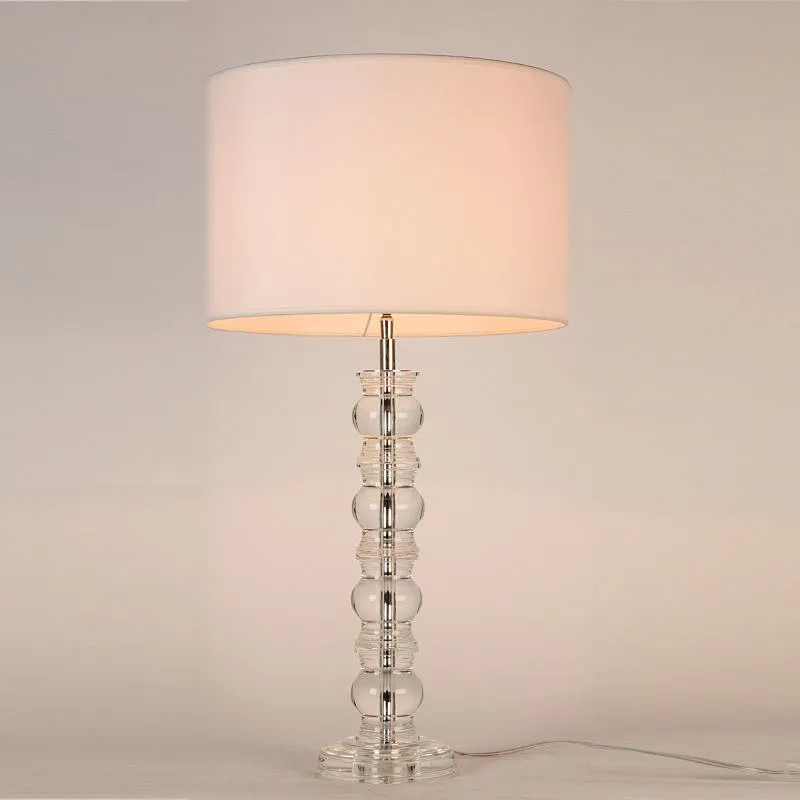 Elegant design round complex features crystal glass spheres desk table lamp with fabric shade for livingroom bedroom