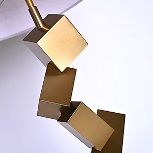 Polished brass steel smart cubes desk table lamp with fabric shade