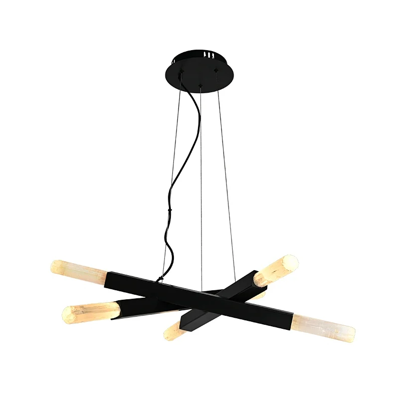 Modern Minimalist Combination Bronze Finish Natural Selenite Stone Hanging Lights Restaurant Pendant Lights