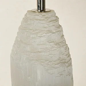 Luxury Natural Selenite Stone Column Table Lamp With Fabric Shade for living room sofa side bedside light