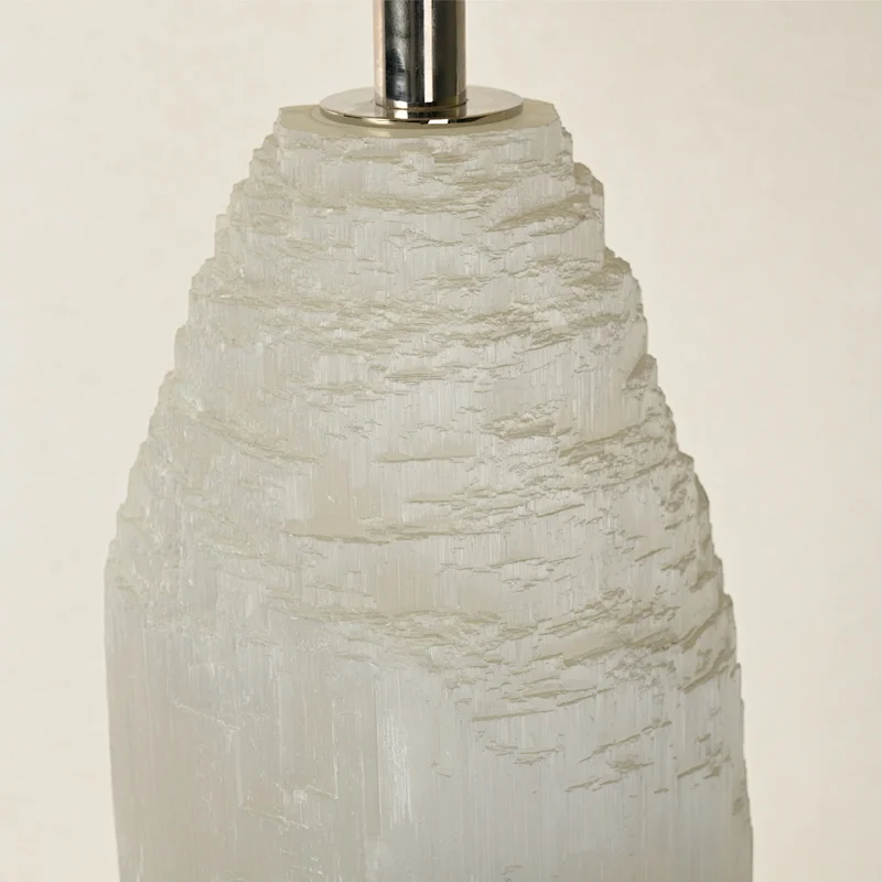 Luxury Natural Selenite Stone Column Table Lamp With Fabric Shade for living room sofa side bedside light