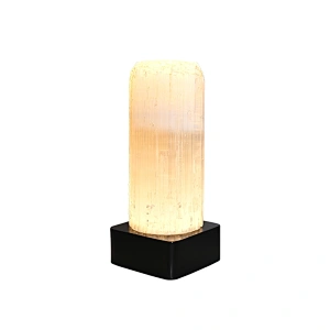 LED bottom light bronze finish natural selenite stone table lamp for bedside light