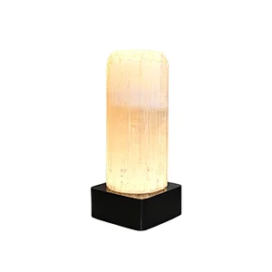 LED bottom light bronze finish natural selenite stone table lamp for bedside light