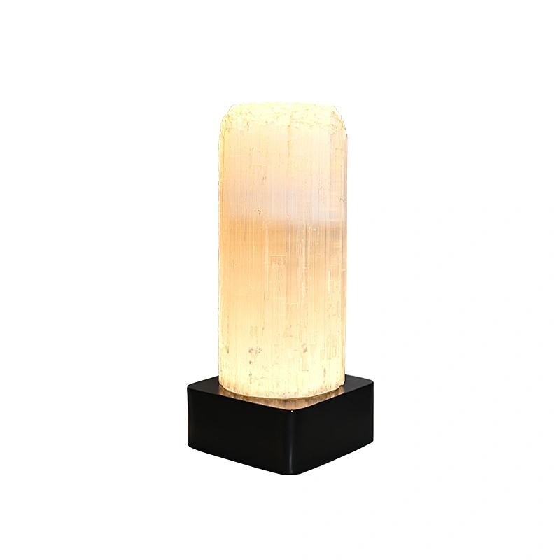 LED bottom light bronze finish natural selenite stone table lamp for bedside light