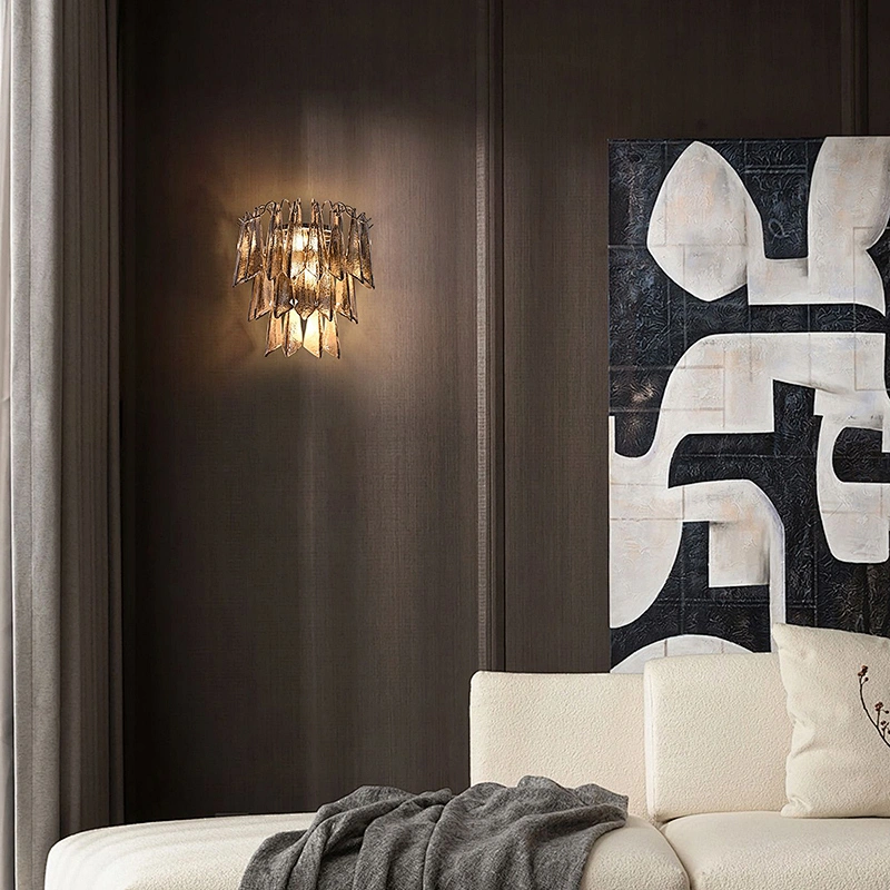 Handmade smoke grey water ripple texture glass wall light for dining room, living room, bedroom