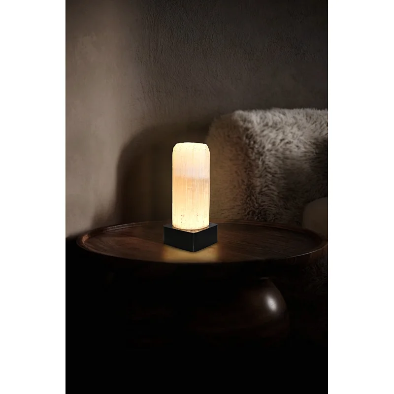 LED bottom light bronze finish natural selenite stone table lamp for bedside light