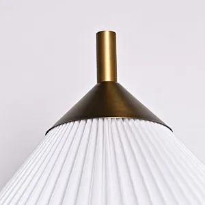 Simple conical pleated fabric lampshade antique brass finish table lamp