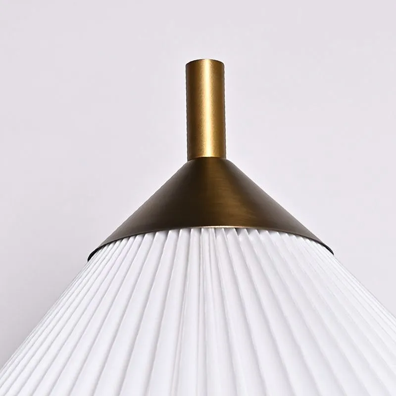 Simple conical pleated fabric lampshade antique brass finish table lamp