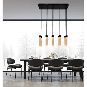 Rectangle Combination Bronze Finish Natural Selenite Stone Hanging Lights For Restaurant