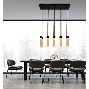 Rectangle Combination Bronze Finish Natural Selenite Stone Hanging Lights For Restaurant