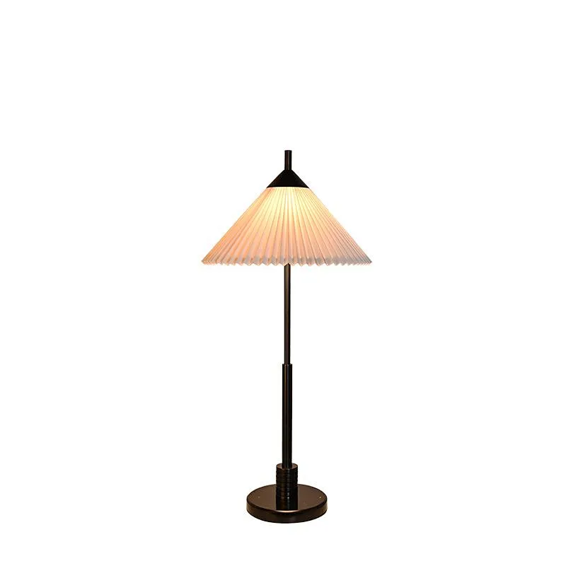 Simple conical pleated fabric lampshade bronze finish table lamp