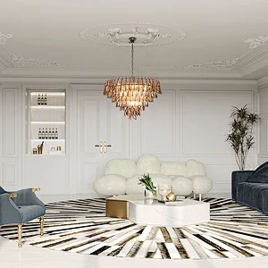 Handmade smoke grey water ripple texture glass chandelier for dining room, living room, bedroom